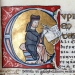 Medieval scholar writing a manuscript. 