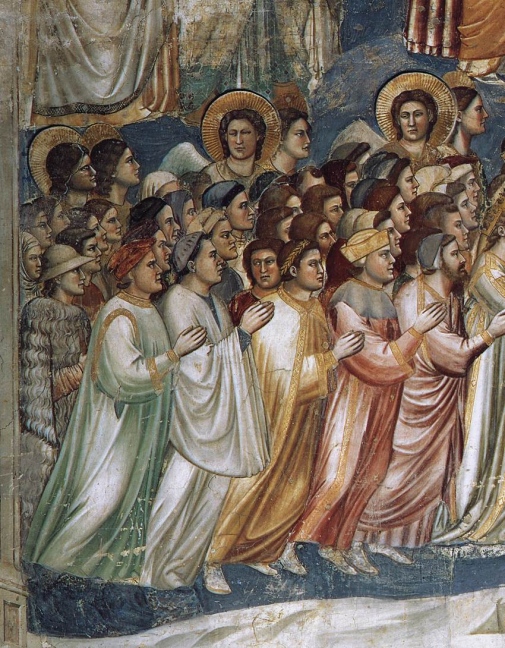 Muralmålning av Giotto som visar olika medeltida individer.